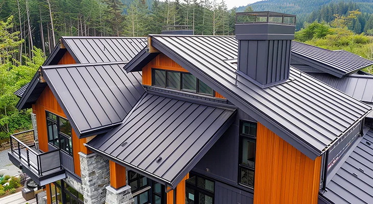 Modern commercial building featuring a sleek and durable metal roof, combining contemporary style with superior weather resistance.